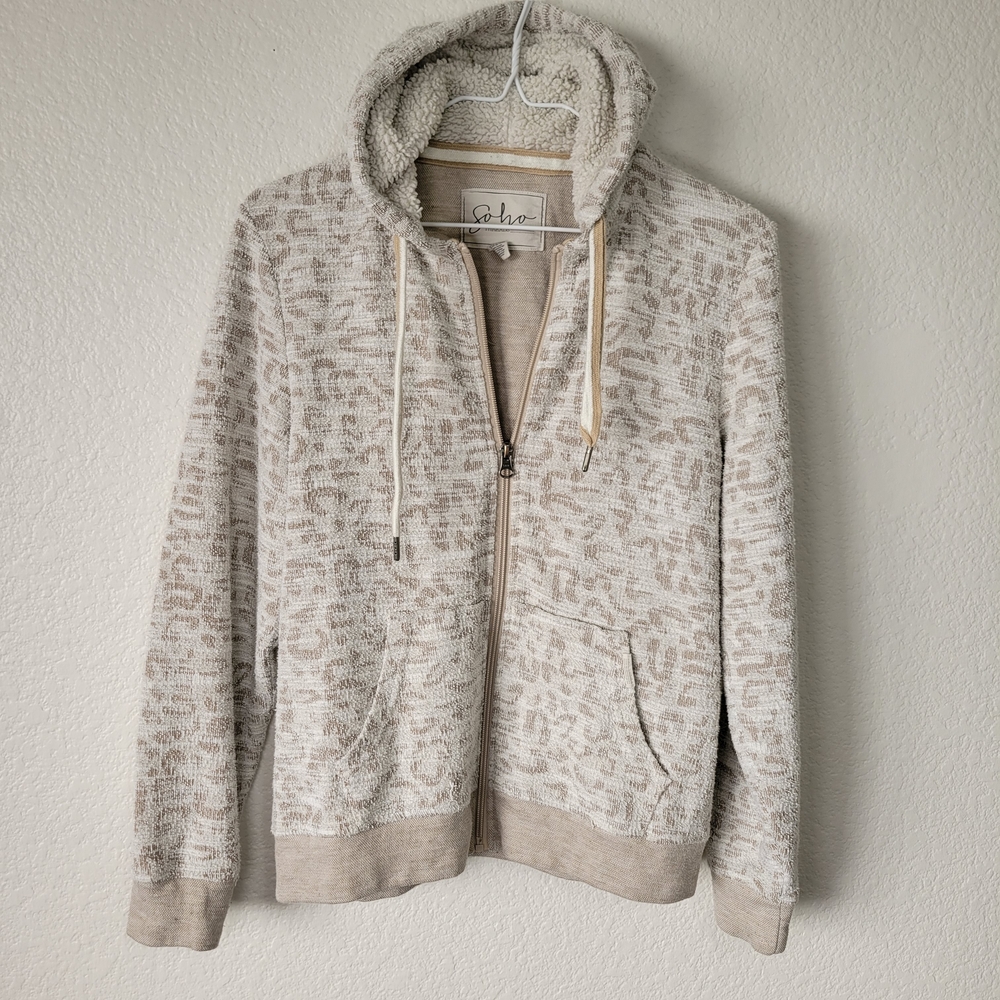 Soho Threads Cream Zip-Up Hoodie with Sherpa Hood – Size S